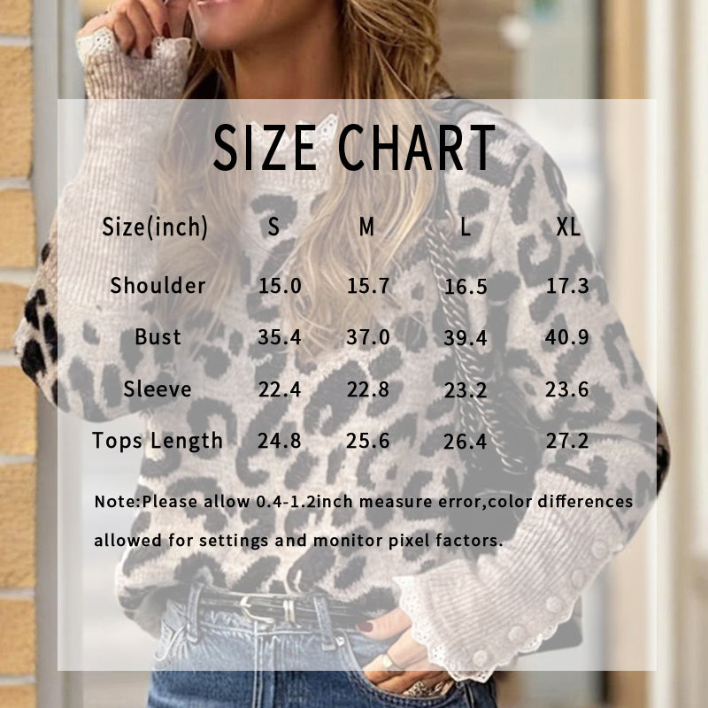 Women’s Leopard Print Knit Sweater – Cozy Long Sleeve Pullover