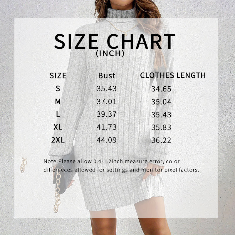 Women’s Turtleneck Knit Mini Dress – Slim Fit Winter/Spring Dress