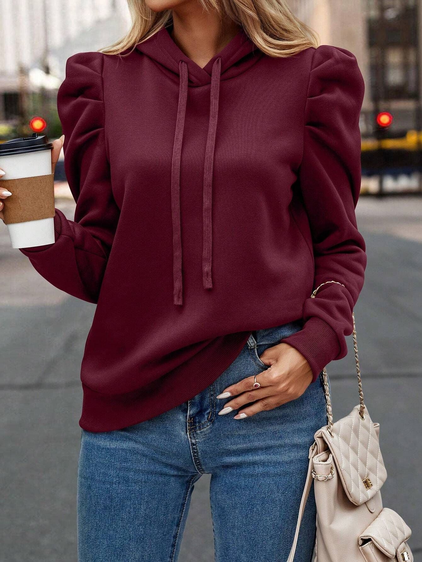 Minimalist Puff Sleeve Hoodie – Slim Fit Comfy Sweatshirt