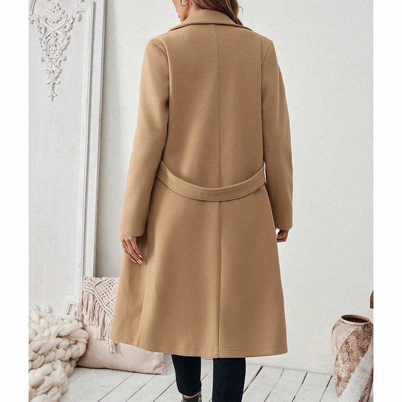 Elegant Women’s Wool-Blend Trench Coat – Mid-Length Winter Outerwear