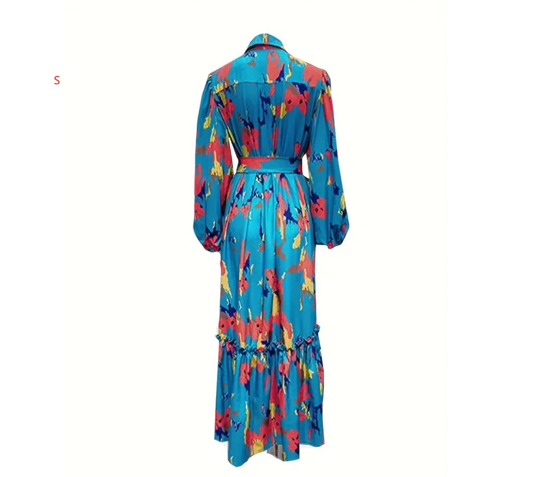 Women’s Floral Maxi Dress – Long Sleeve V-Neck Boho Plus Size Dress