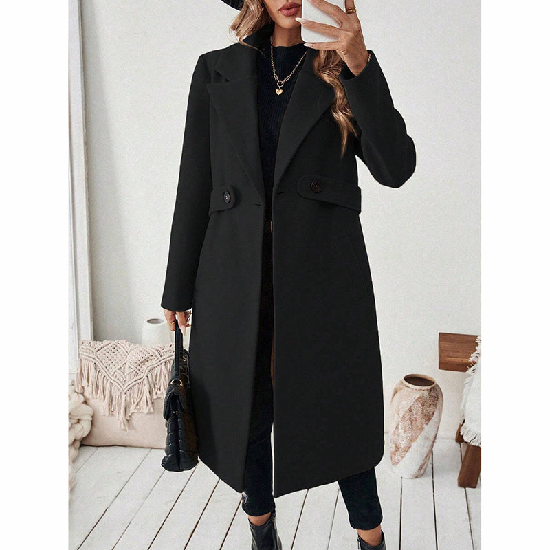 Elegant Women’s Wool-Blend Trench Coat – Mid-Length Winter Outerwear