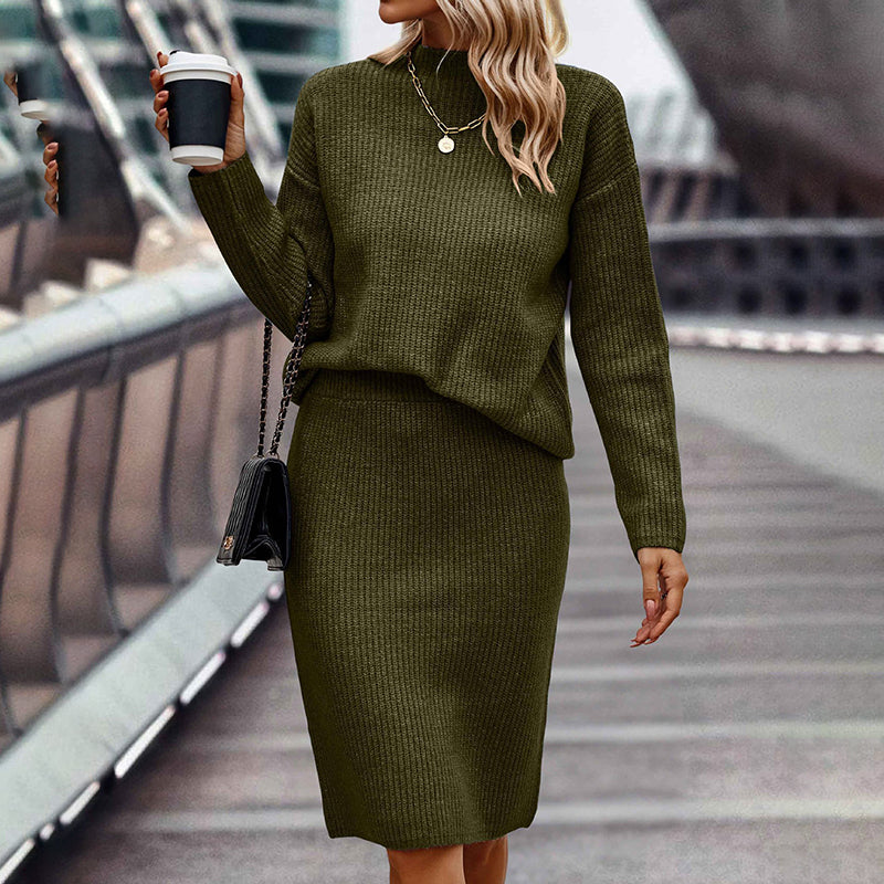 Women’s Two-Piece Knit Set – Pullover Sweater & Bodycon Skirt Matching Outfit