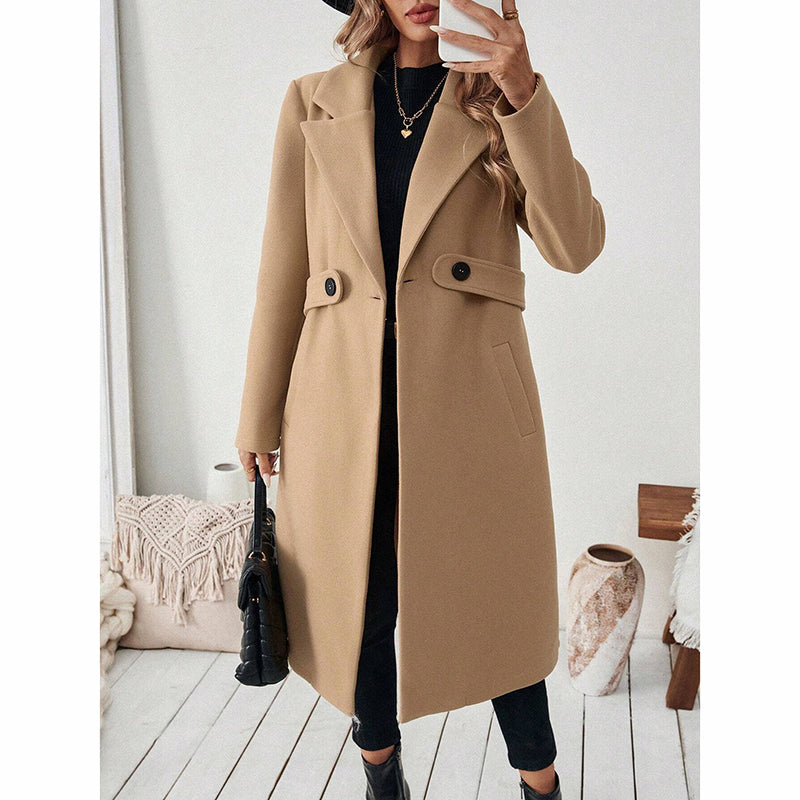 Elegant Women’s Wool-Blend Trench Coat – Mid-Length Winter Outerwear