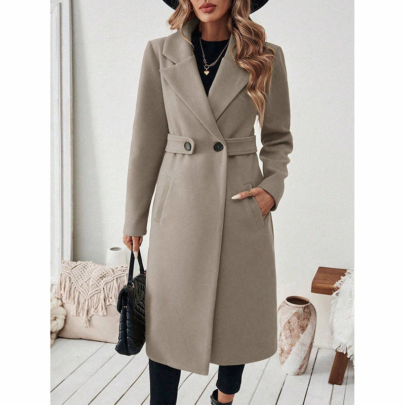 Elegant Women’s Wool-Blend Trench Coat – Mid-Length Winter Outerwear